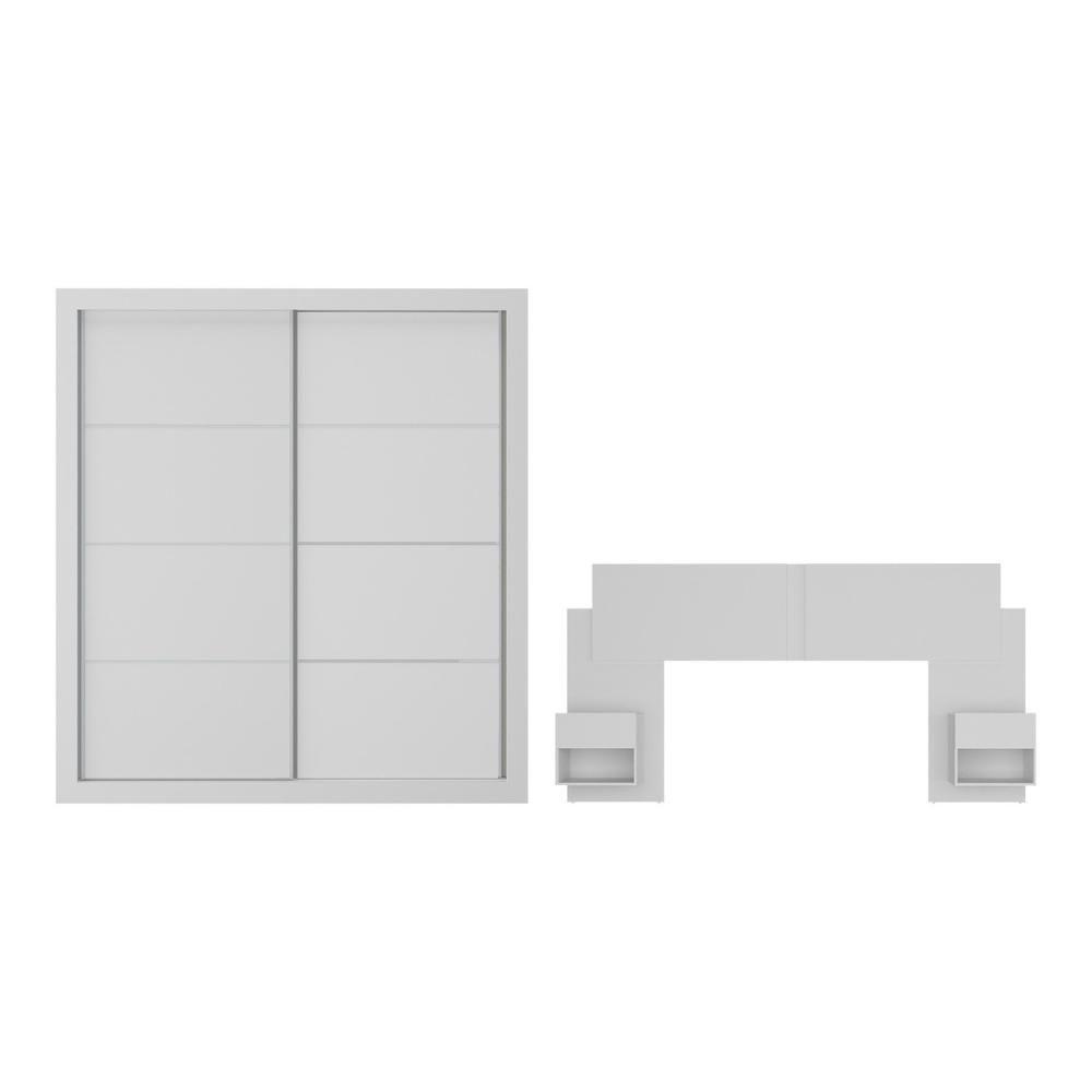Guarda-roupas Casal E Cabeceira Com 2 Mesas De Cabeceira Multimóveis Mp4337 Branco - 7