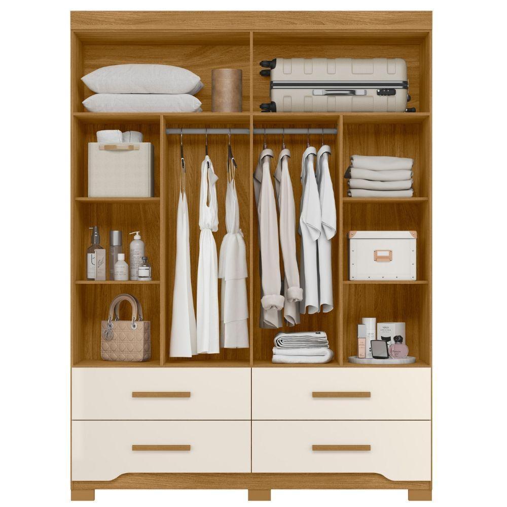 Guarda Roupa Solteiro Miami Com Espelho 4 Portas Freijó Off White Moval - 5