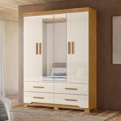 Guarda Roupa Solteiro Miami 4 Portas Dobradiças Metálicas 4 Gavetas Off White Moval