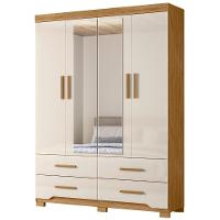 Guarda Roupa Solteiro Miami Com Espelho 4 Portas Freijó Off White Moval - 2