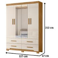 Guarda Roupa Solteiro Miami Com Espelho 4 Portas Freijó Off White Moval - 3