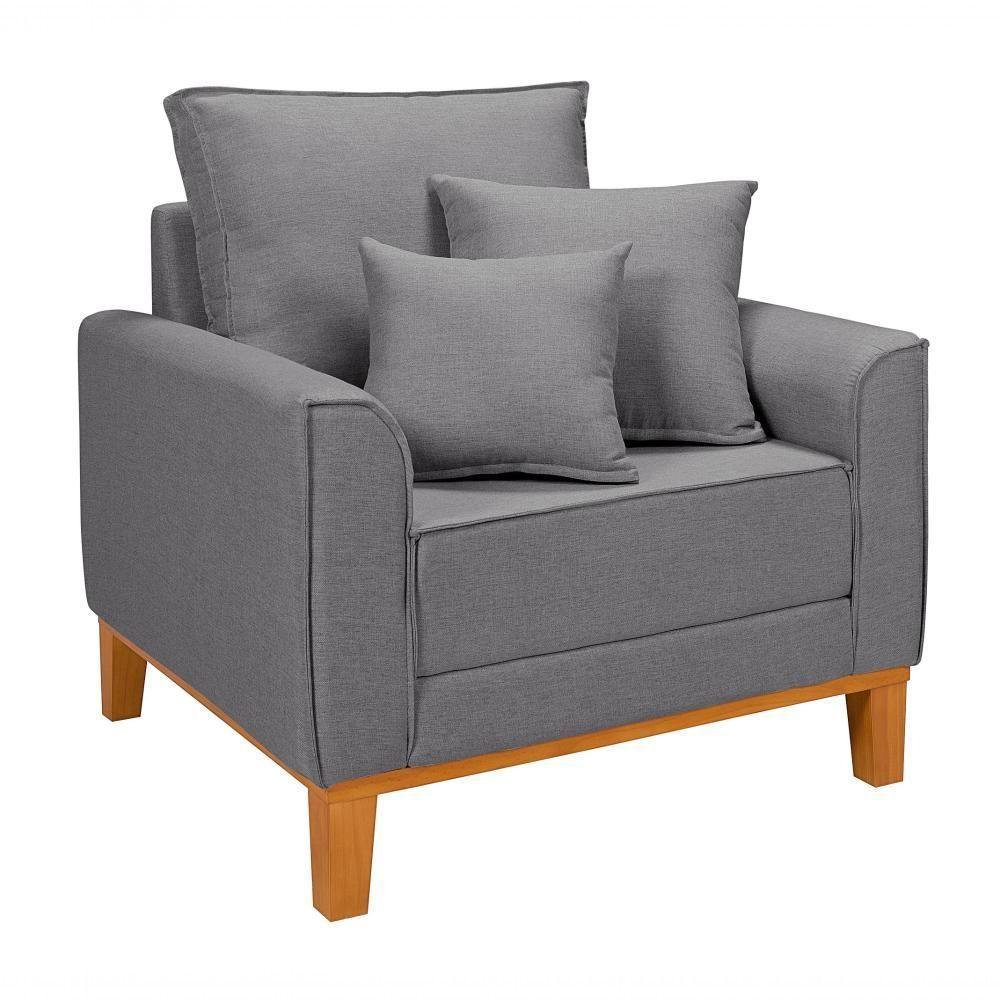 Kit Sofá Beny + 2 Poltronas Para Sala Confortável Linho Cinza Claro - 4
