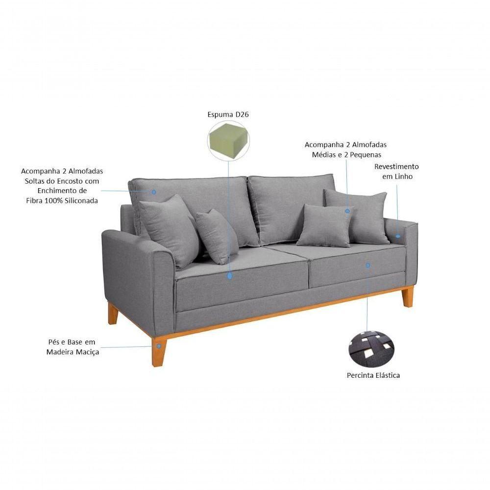 Kit Sofá Beny + 2 Poltronas Para Sala Confortável Linho Cinza Claro - 5