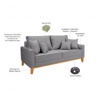 Kit Sofá Beny + 2 Poltronas Para Sala Confortável Linho Cinza Claro - 5