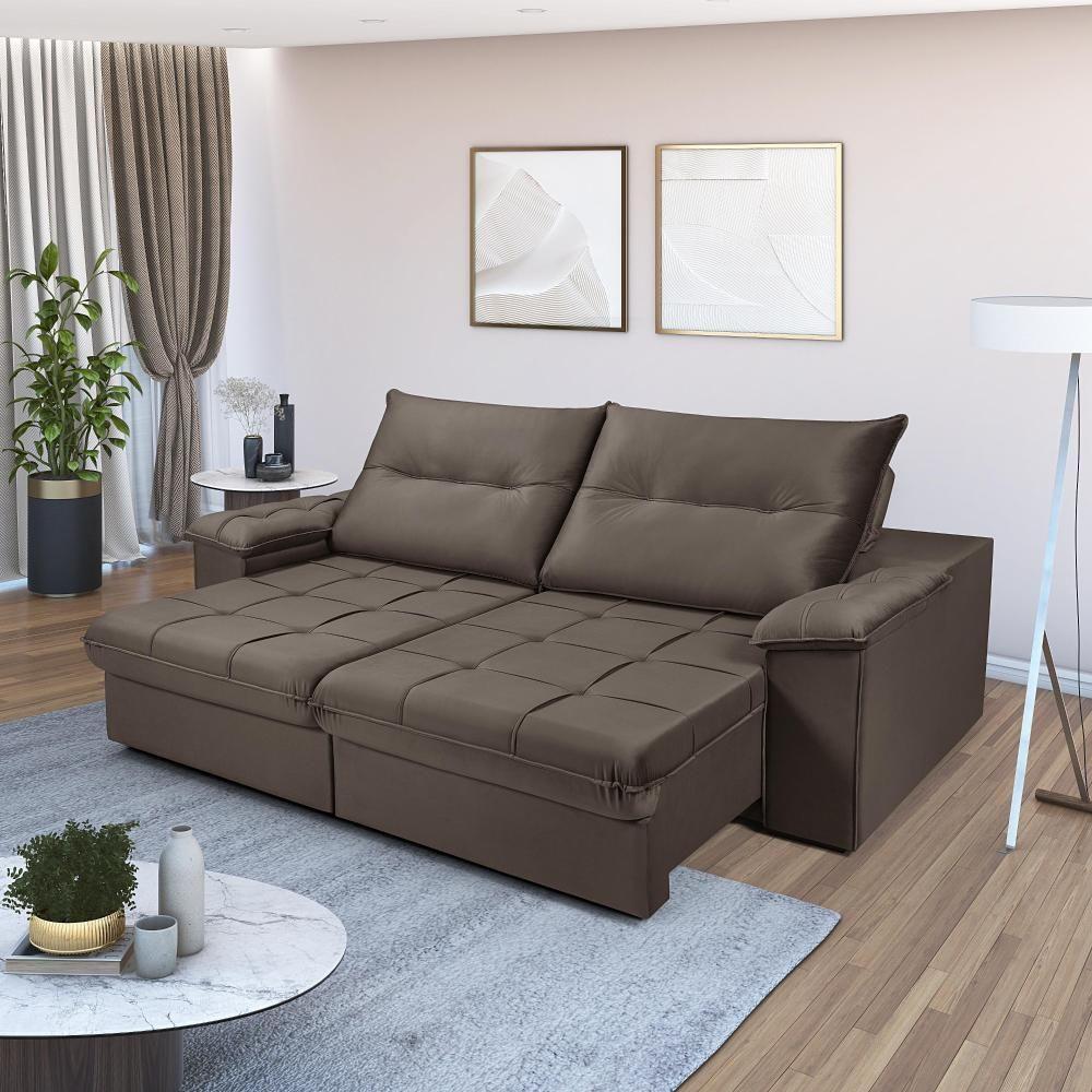 Sofá 3 Lugares Reclinável E Retrátil Dallas 2,50 Pés De Madeira 4 Lugares Império Marrom 175 - 1