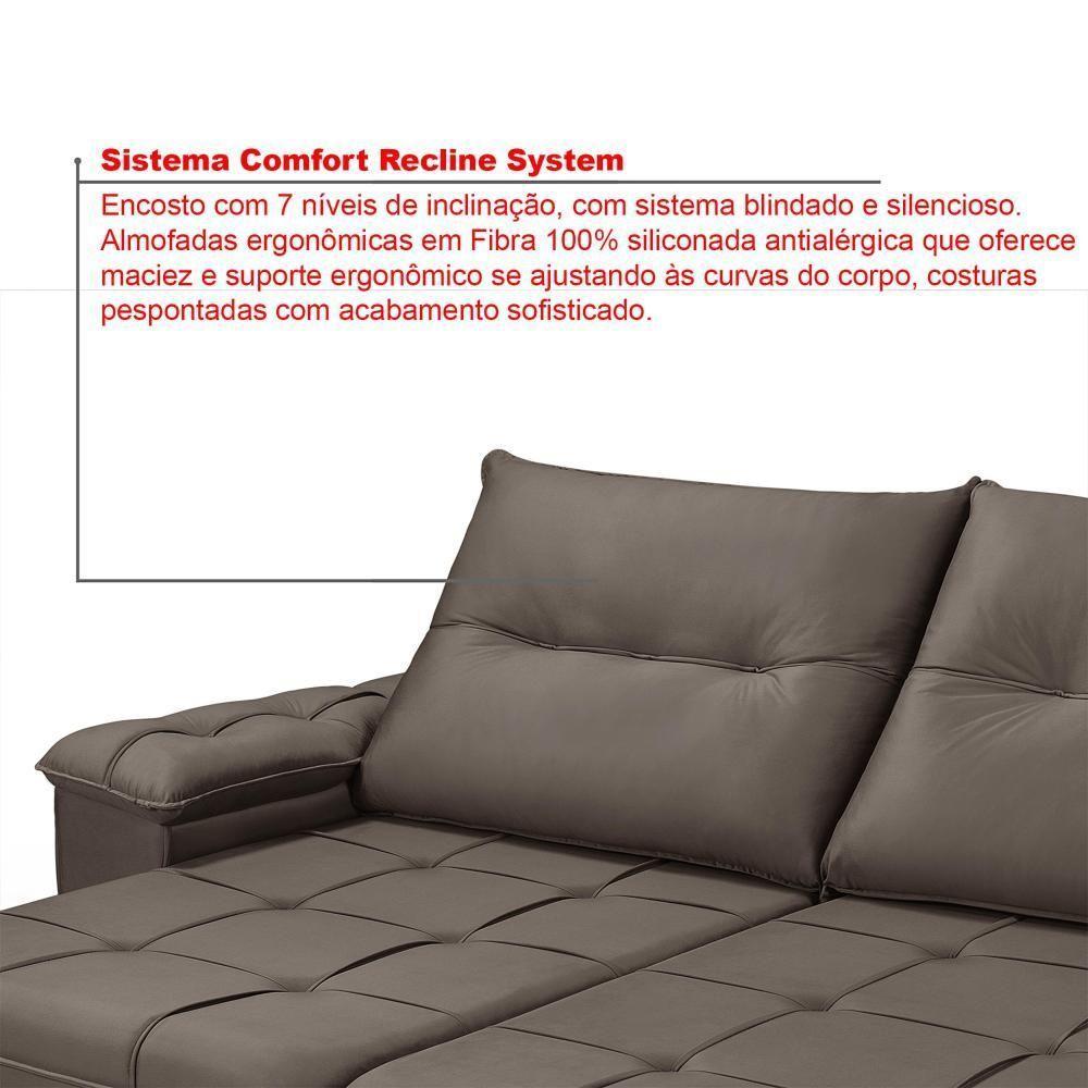 Sofá 3 Lugares Reclinável E Retrátil Dallas 2,50 Pés De Madeira 4 Lugares Império Marrom 175 - 3