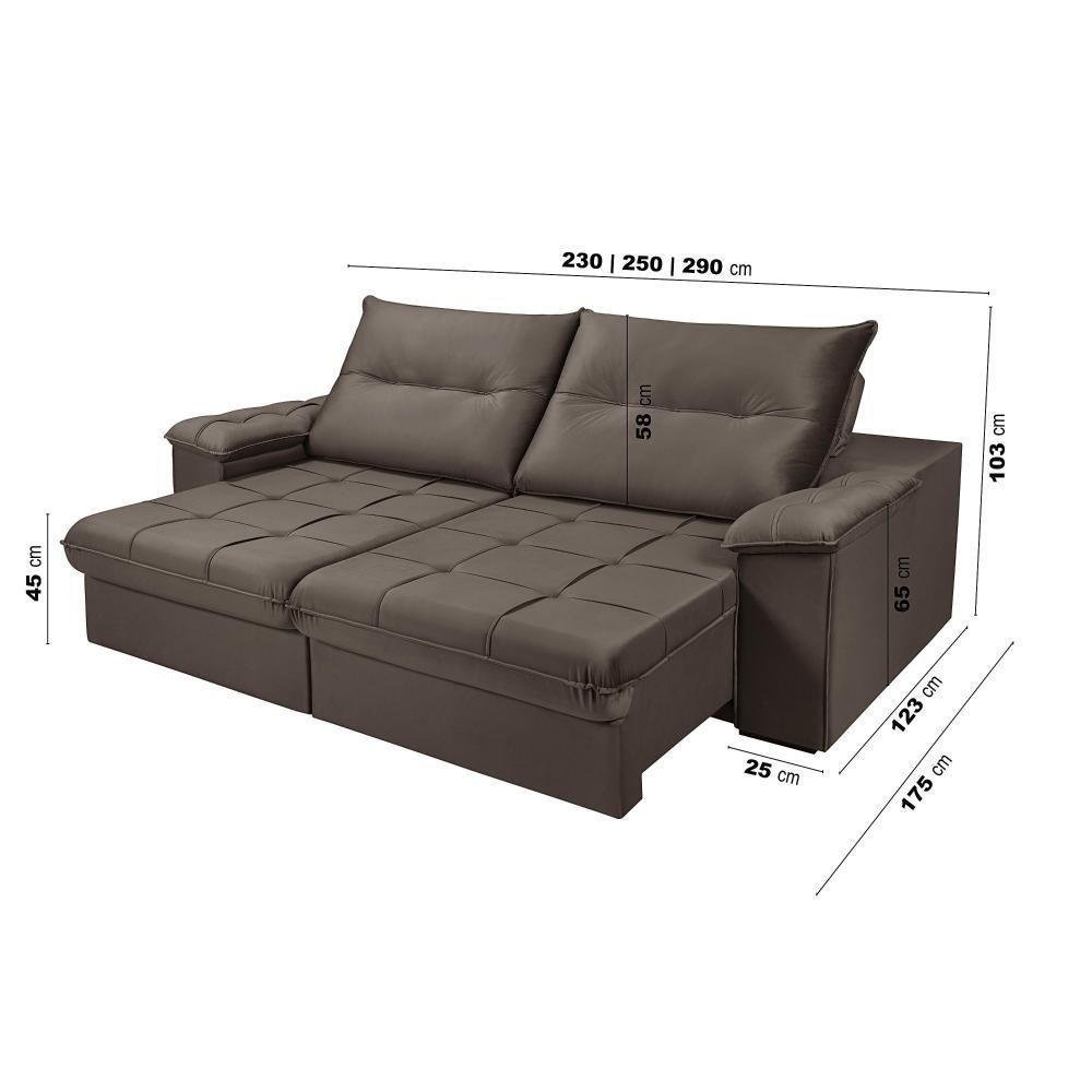 Sofá 3 Lugares Reclinável E Retrátil Dallas 2,50 Pés De Madeira 4 Lugares Império Marrom 175 - 5