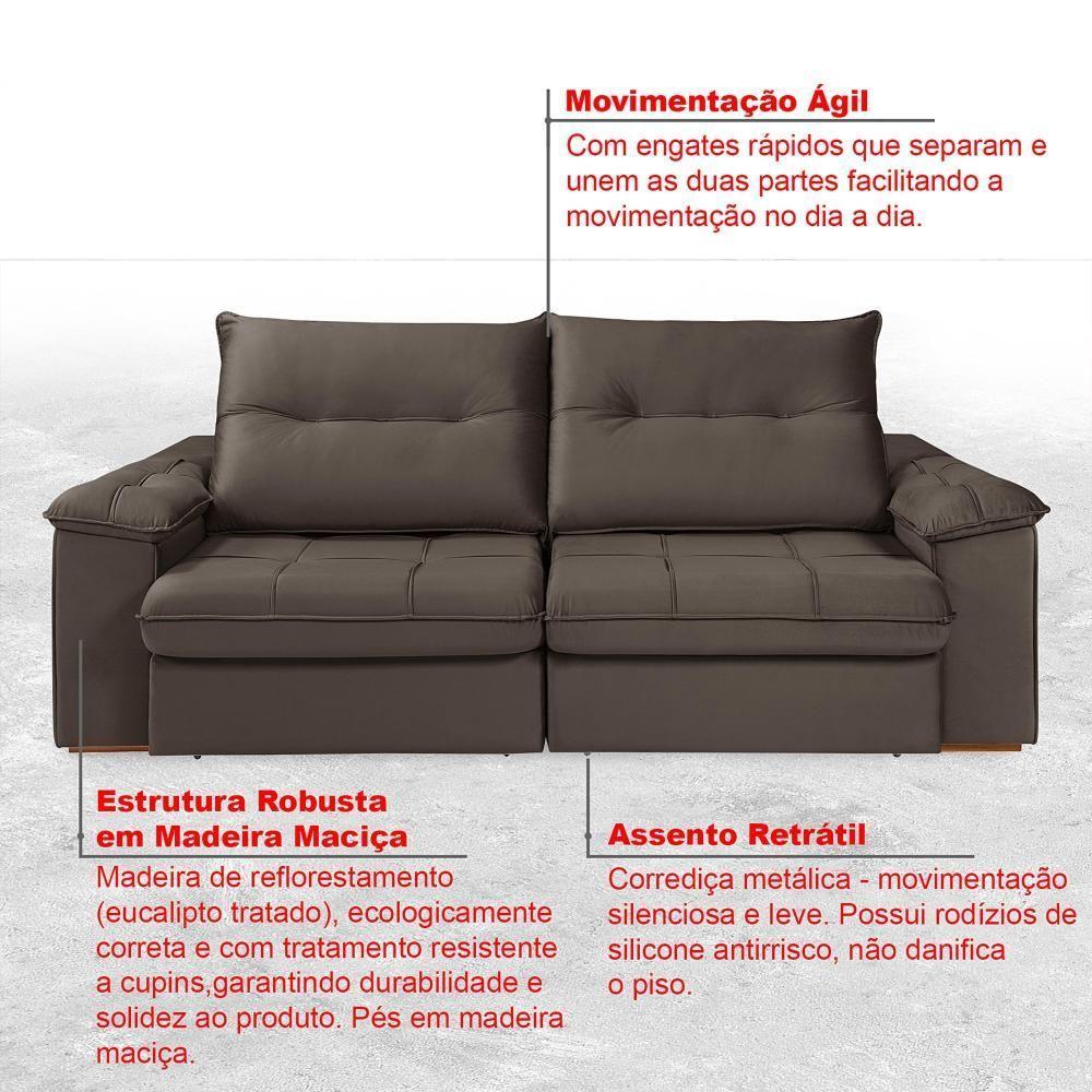 Sofá 3 Lugares Reclinável E Retrátil Dallas 2,50 Pés De Madeira 4 Lugares Império Marrom 175 - 6