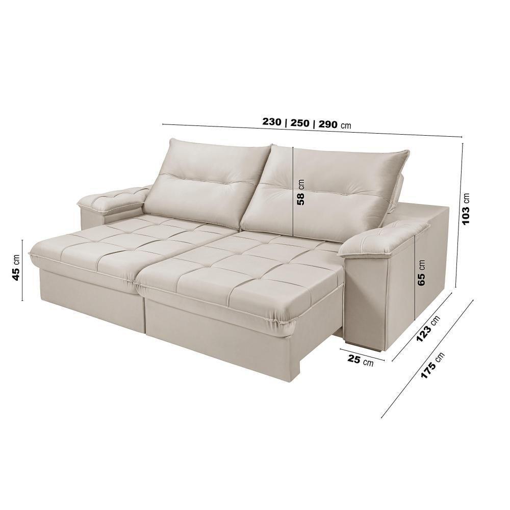 Sofá 4 Lugares Reclinável E Retrátil Dallas 2,50 Pés De Madeira Império Areia 162 - 5