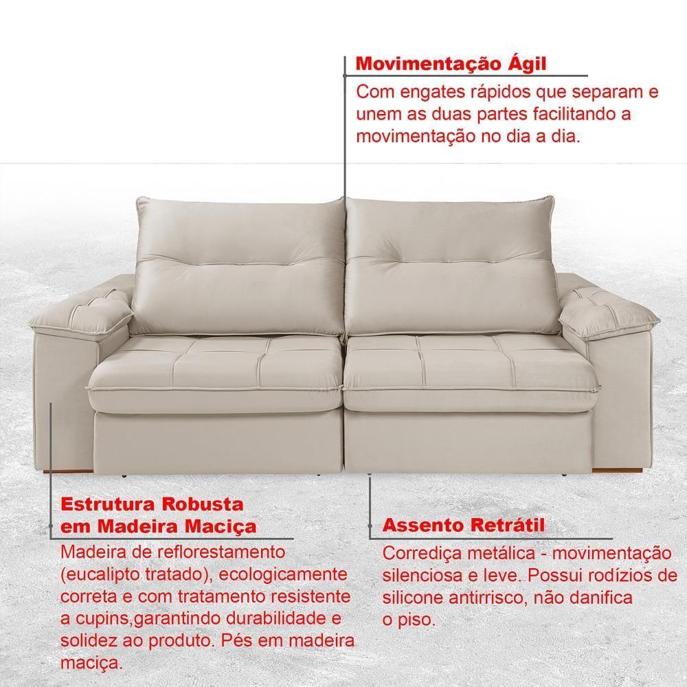 Sofá 4 Lugares Reclinável E Retrátil Dallas 2,50 Pés De Madeira Império Areia 162 - 6