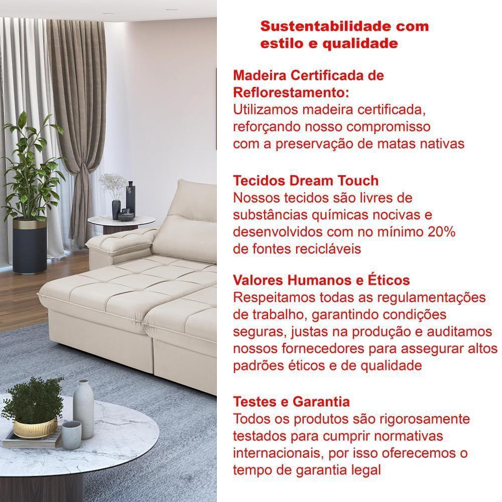 Sofá 4 Lugares Reclinável E Retrátil Dallas 2,50 Pés De Madeira Império Areia 162 - 7