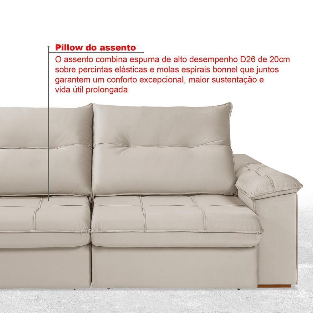 Sofá 4 Lugares Reclinável E Retrátil Dallas 2,50 Pés De Madeira Império Areia 162 - 8