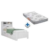 Colchão Solteiro Pérola Polar (1un) + Cama Invicta C- 2 Gavetas Branco - 1