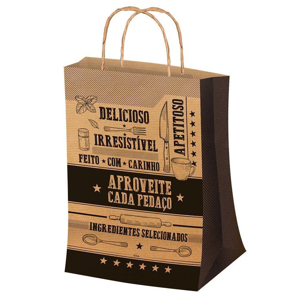 Sacola Com Alça Para Entrega-delivery Embalagem De Papel Kraft Com Frases Tamanho Médio Com 50 Unidades - 1