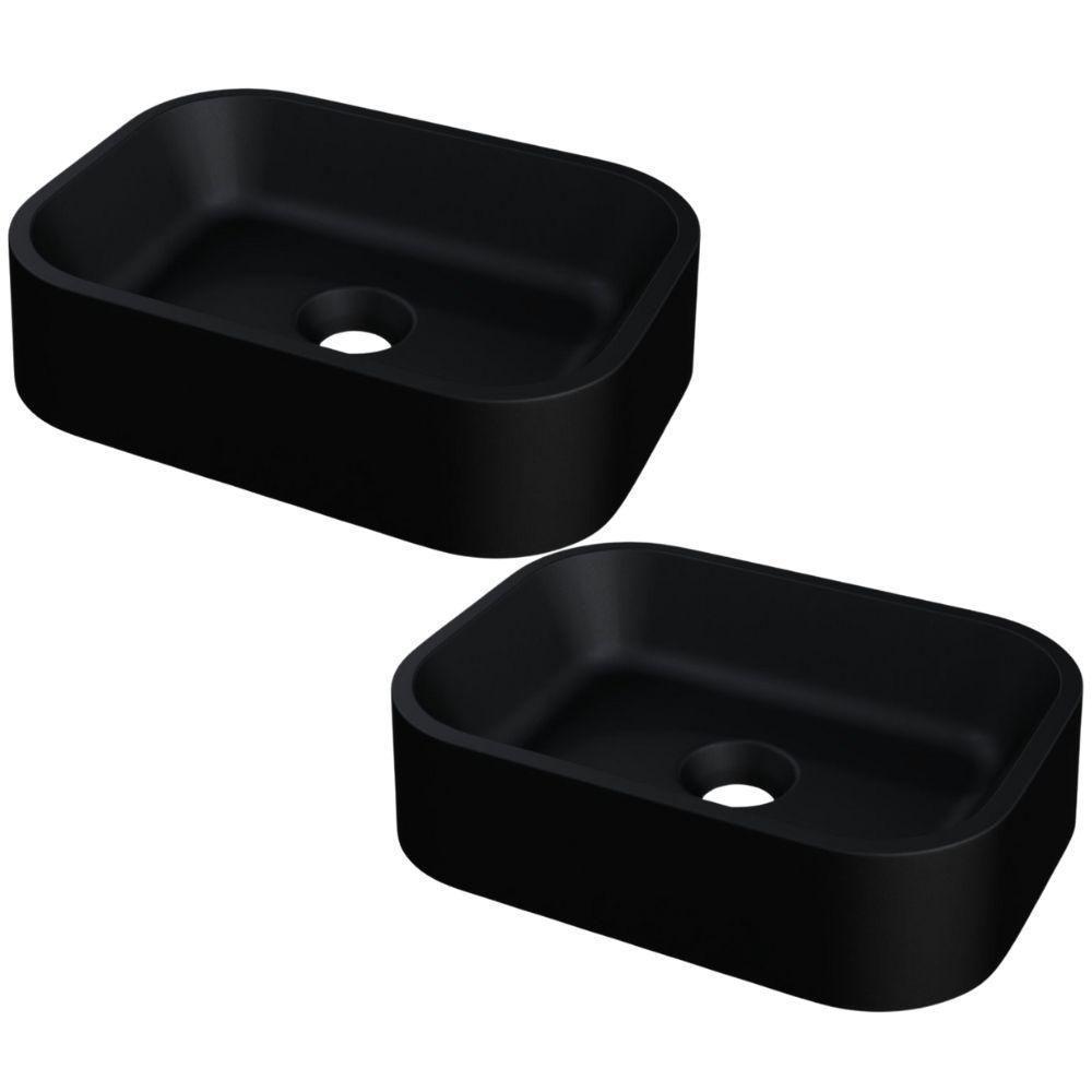 Kit 02 Cubas De Apoio Retangular Para Banheiro Lavabo C01 Br37w Preto Matte Fosca - Lyam - 1