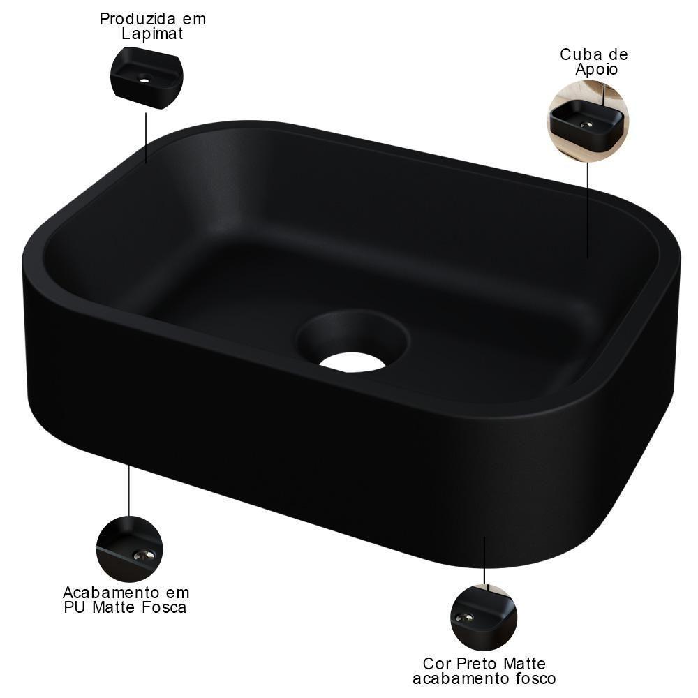Kit 02 Cubas De Apoio Retangular Para Banheiro Lavabo C01 Br37w Preto Matte Fosca - Lyam - 4