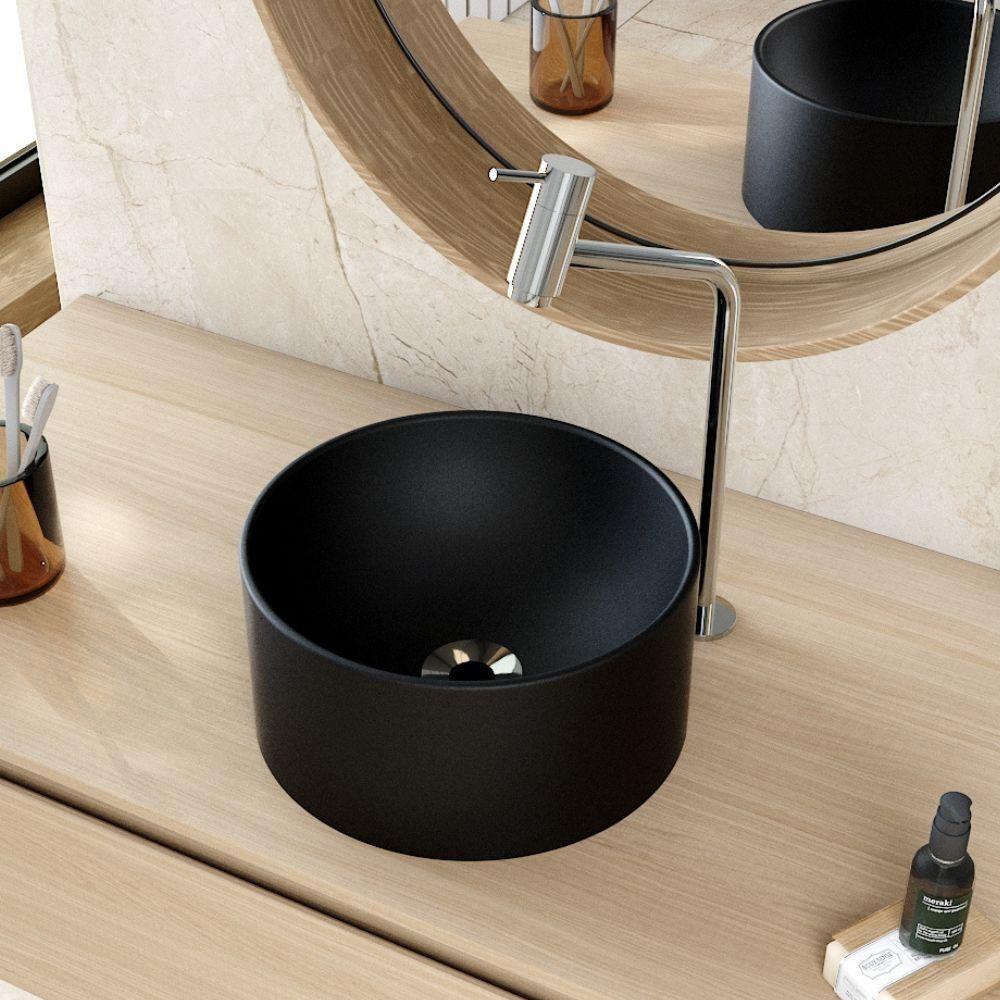 Cuba De Apoio Redonda Para Banheiro Lavabo C01 Bl30w Preto Matte Fosca - Lyam - 5