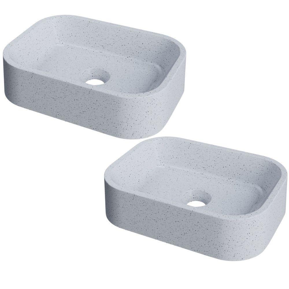 Kit 02 Cubas De Apoio Retangular Para Banheiro Lavabo C01 Br37w Branco Granit Matte - Lyam - 1