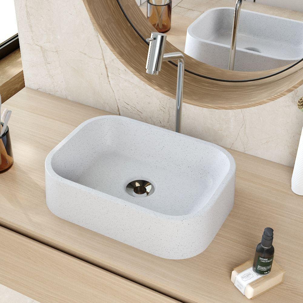 Kit 02 Cubas De Apoio Retangular Para Banheiro Lavabo C01 Br37w Branco Granit Matte - Lyam - 6