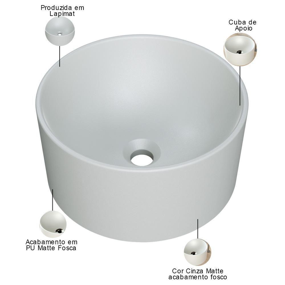 Cuba De Apoio Redonda Para Banheiro Lavabo C01 Bl30w Cinza Matte Fosca - Lyam - 3