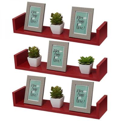 Kit com 3 Prateleiras em U 90X15cm Vermelho com Suporte Invisível