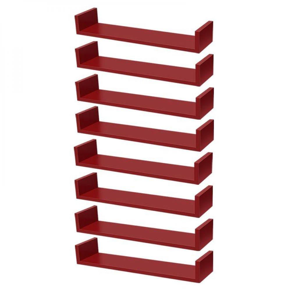 Kit 8 Prateleiras U 50 X 10cm Vermelha Suporte Invisível - 1