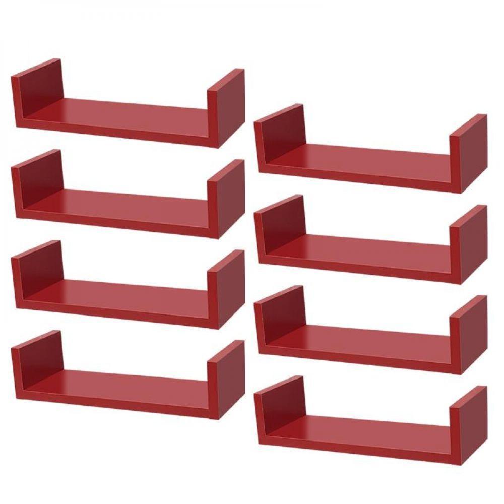 Kit 8 Prateleiras U 40 x 10cm Vermelha Suporte Invisível - 1