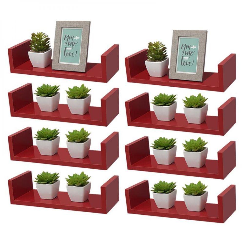 Kit 8 Prateleiras U 40 x 10cm Vermelha Suporte Invisível - 2