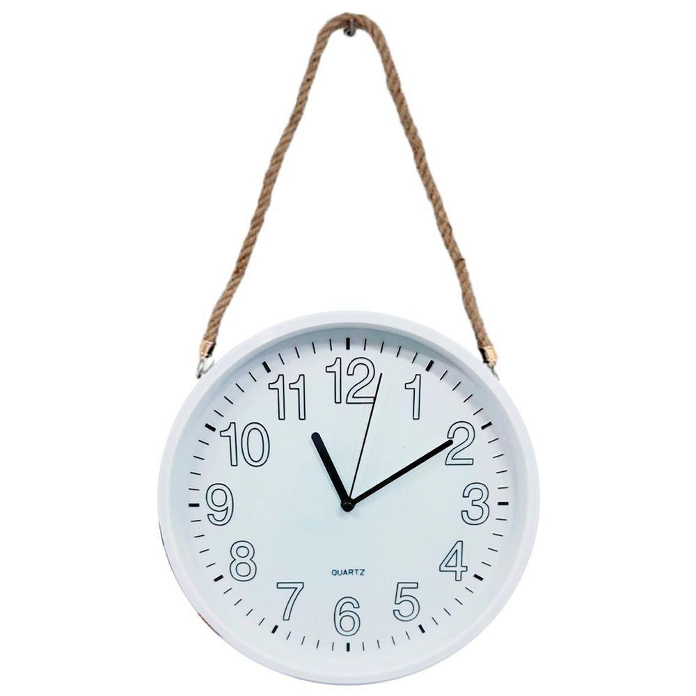 Relógio De Parede White Quartz Redondo Com Corda De Sisal - 1