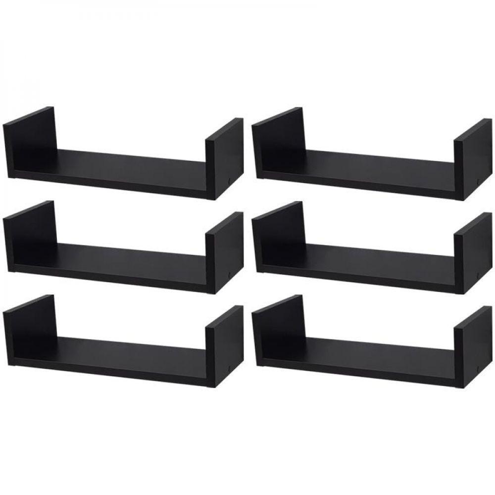Kit 6 Prateleiras U 40 X 20cm Preta Suporte Invisível - 1
