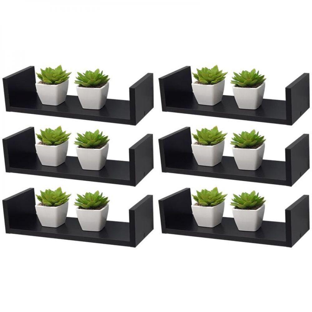 Kit 6 Prateleiras U 40 X 20cm Preta Suporte Invisível - 2