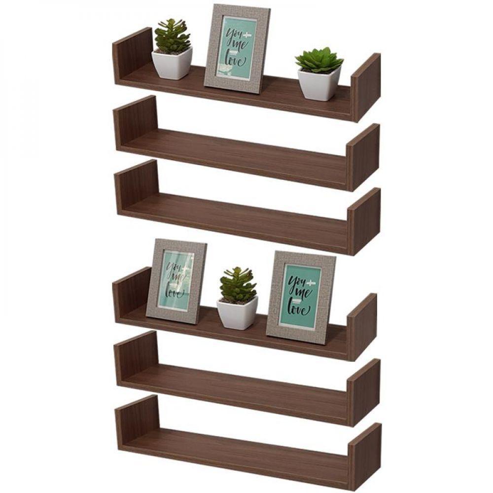 Kit 6 Prateleiras U 50 X 20cm Nogal Suporte Invisível - 1