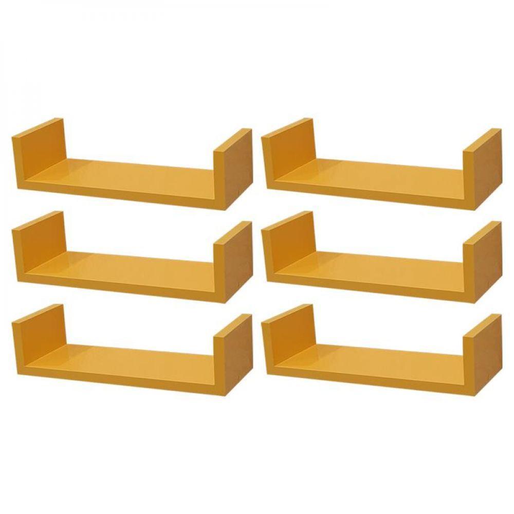 Kit 6 Prateleiras U 40 x 10cm Amarela Suporte Invisível - 1