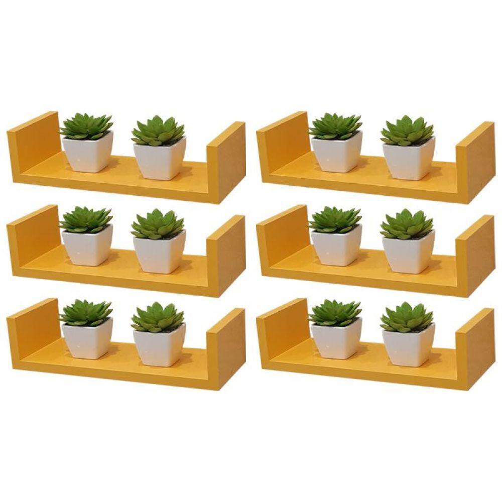 Kit 6 Prateleiras U 40 x 10cm Amarela Suporte Invisível - 2
