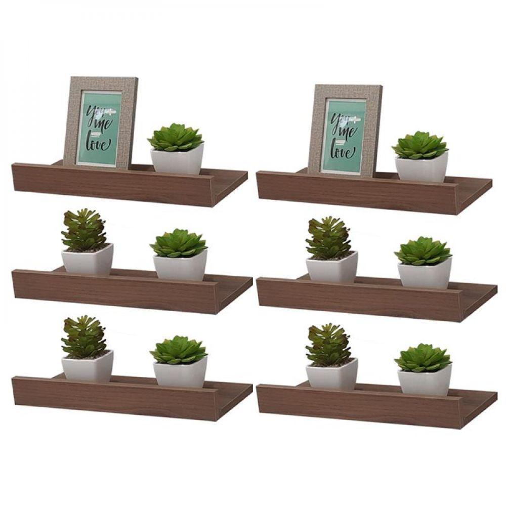 Kit 6 Prateleiras Porta Quadros 60 X 10cm Nogal Suporte Invisível - 1