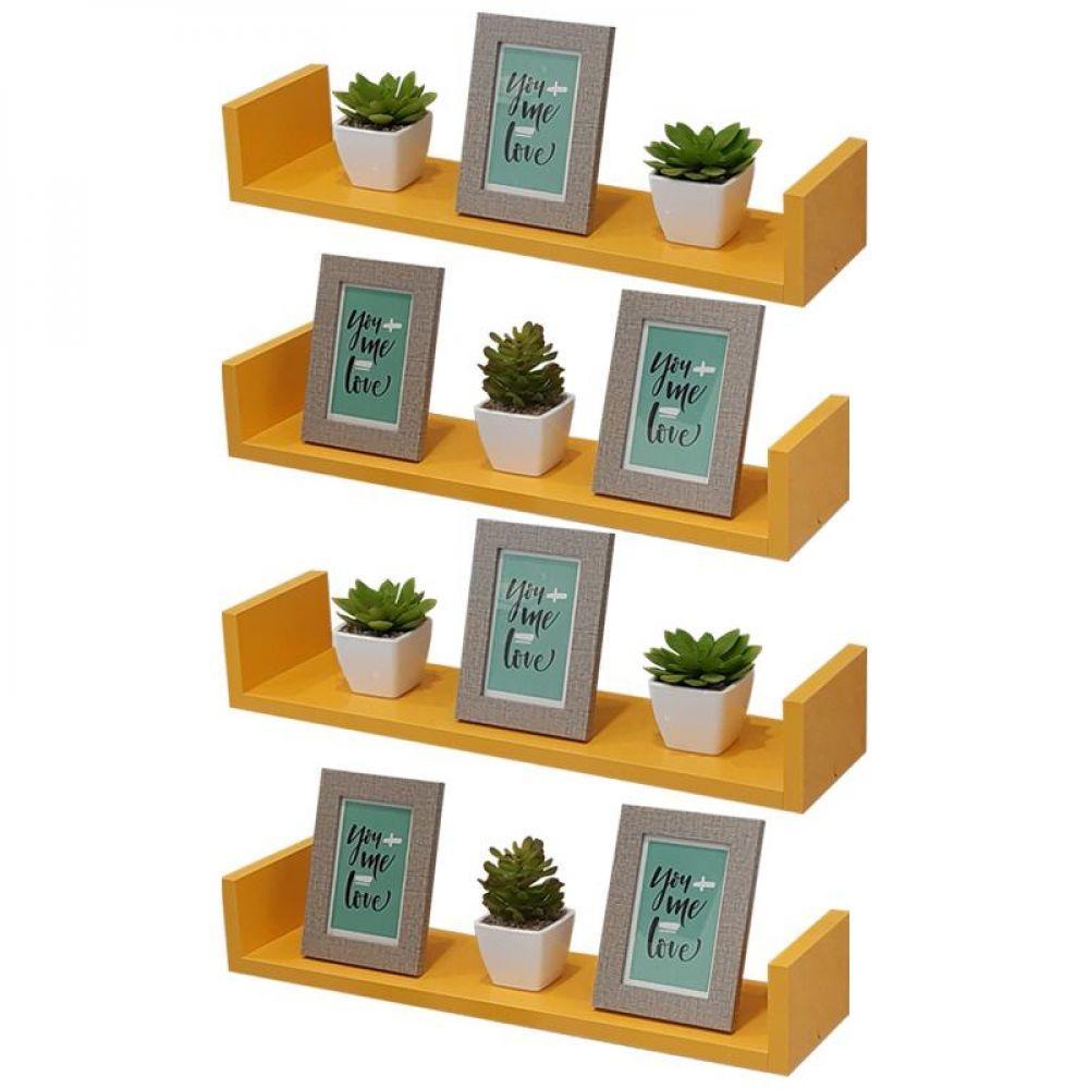 Kit 4 Prateleiras U 60 X 15cm Amarela Suporte Invisível - 2