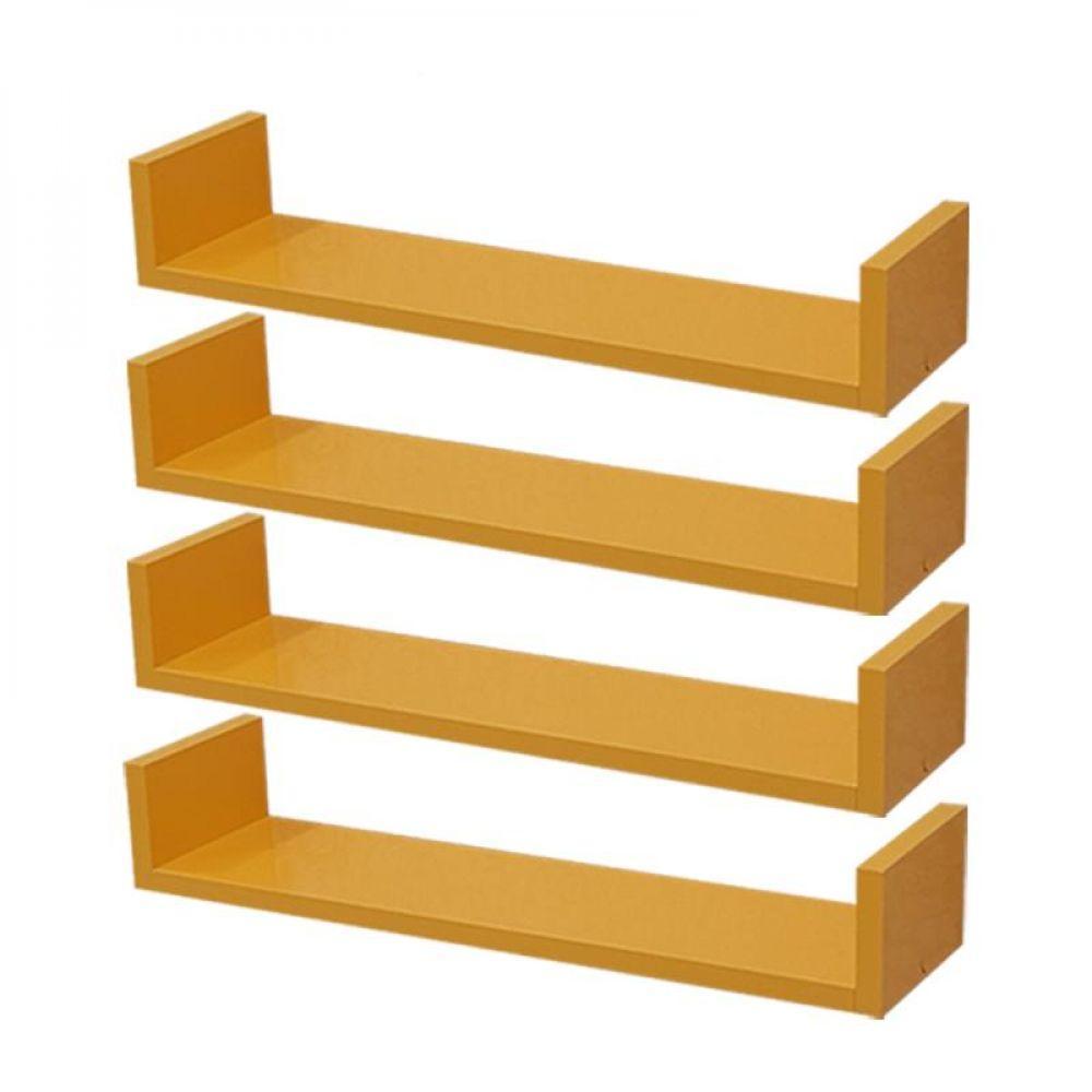 Kit 4 Prateleiras U 50 x 10cm Amarela Suporte Invisível - 1