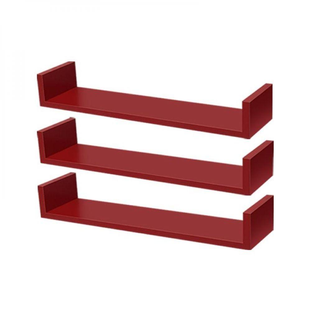 Kit 3 Prateleiras U 80 X 20cm Vermelha Suporte Invisível - 2
