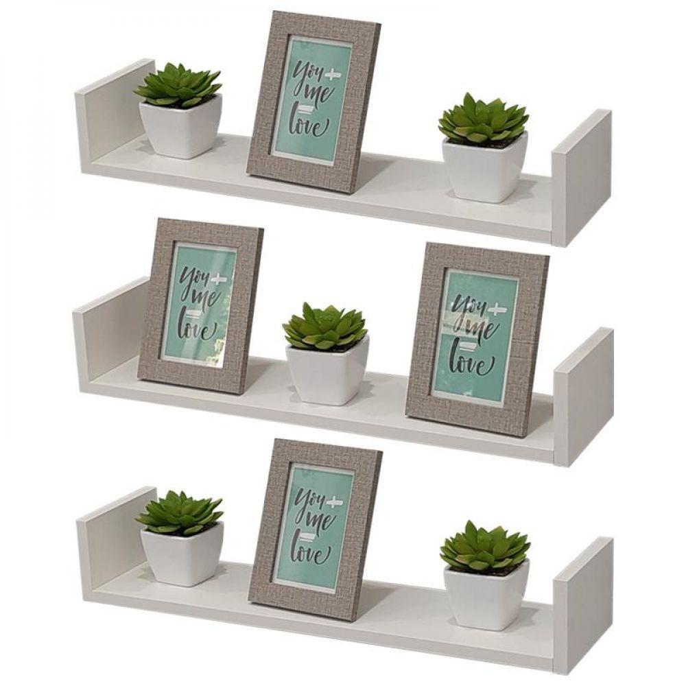 Kit 3 Prateleiras U 70 X 15cm Branca Suporte Invisível - 1