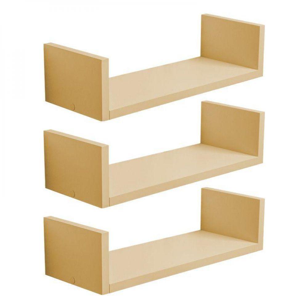 Kit 3 Prateleiras U 50 X 20cm Bege Claro Suporte Invisível - 2