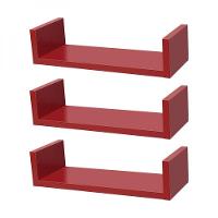 Kit 3 Prateleiras U 30 x 10cm Vermelha Suporte Invisível - 1