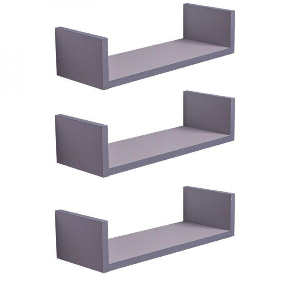 Kit 3 Prateleiras U 40 X 15cm Cinza Claro Suporte Invisível - 2