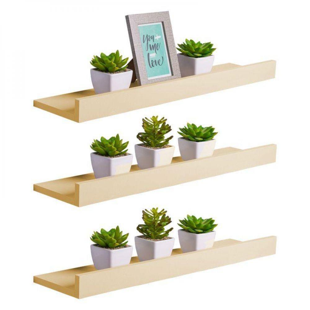 Kit 3 Prateleiras Porta Quadros 70 X 15cm Bege Claro - 1