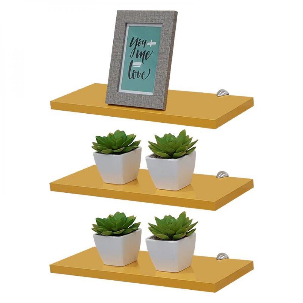 Kit 3 Prateleiras 60 X 15cm Amarela Com Suporte Tucano - 2