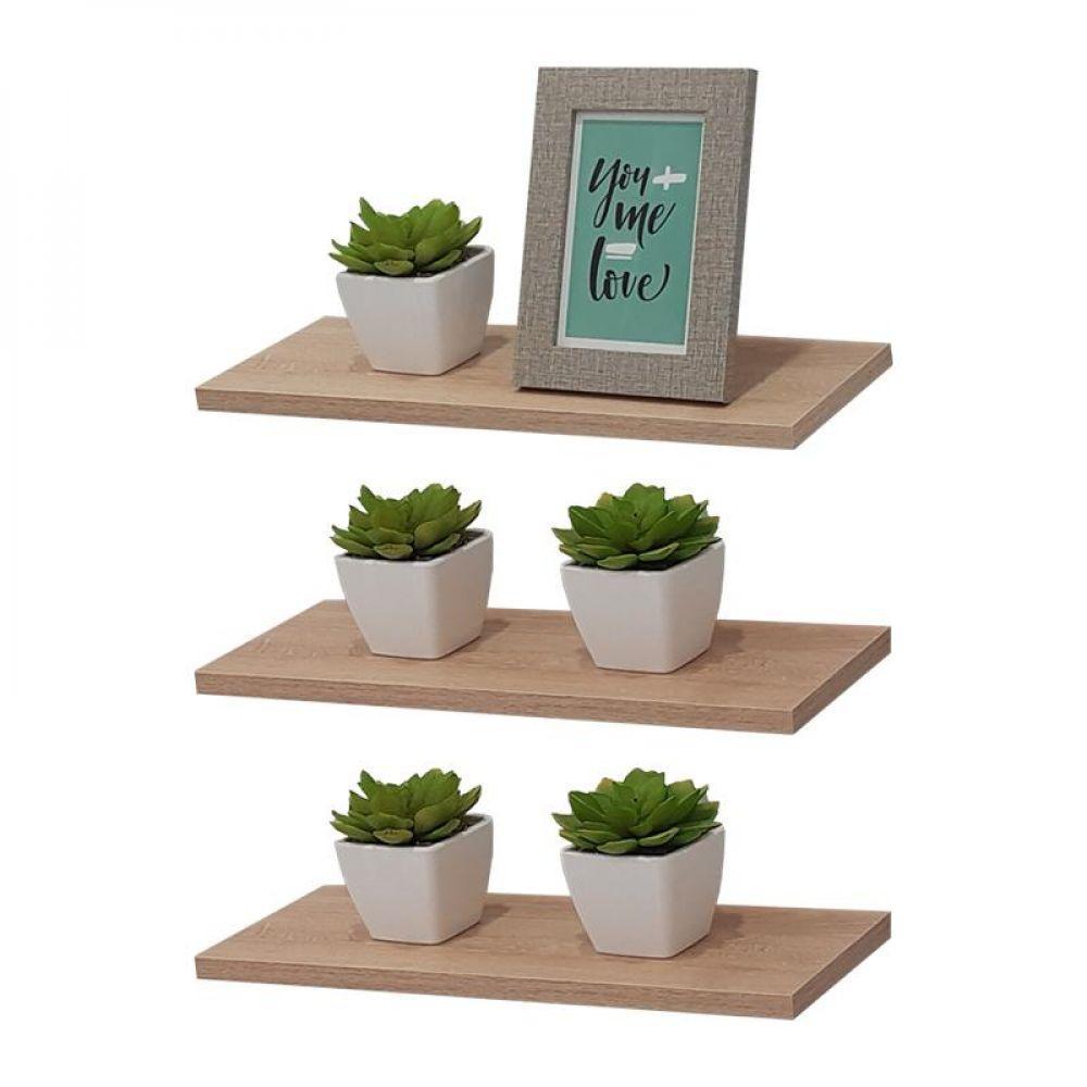 Kit 3 Prateleiras 30 x 10cm Carvalho Suporte Invisível - 3