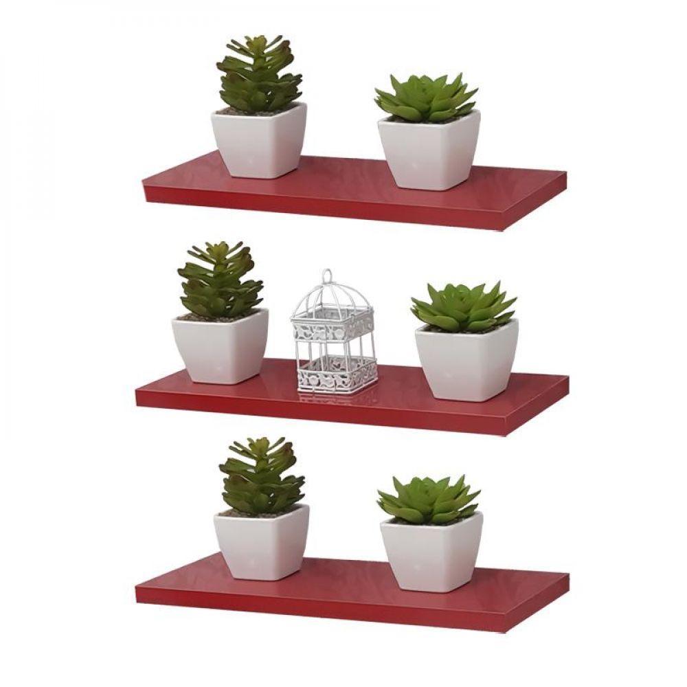 Kit 3 Prateleiras 30 x 15cm Vermelha Suporte Invisível - 2