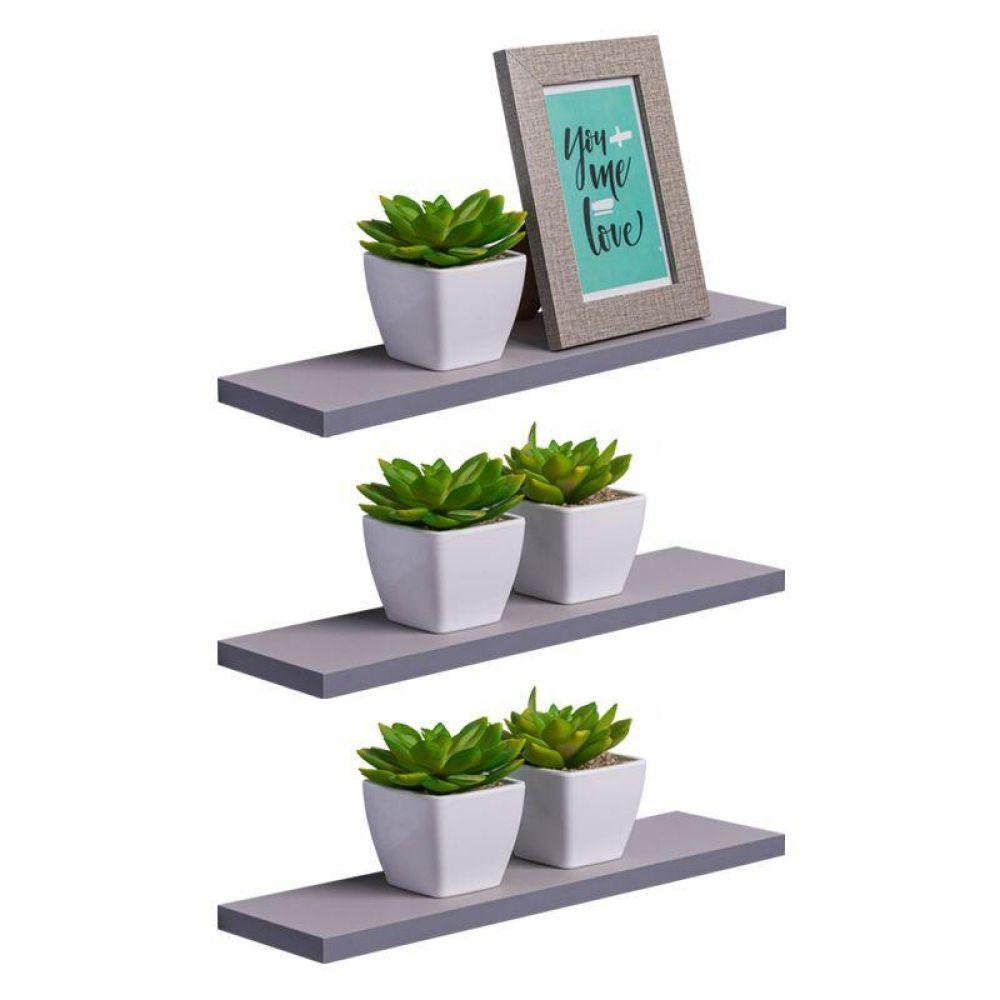 Kit 3 Prateleiras 50 X 15cm Cinza Claro Suporte Invisível - 1