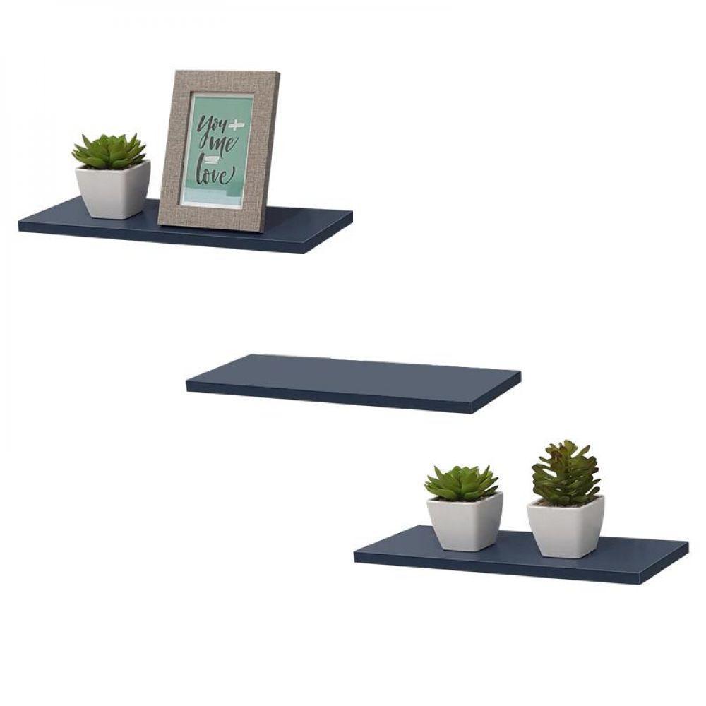 Kit 3 Prateleiras 50 X 10cm Azul Suporte Invisível - 2