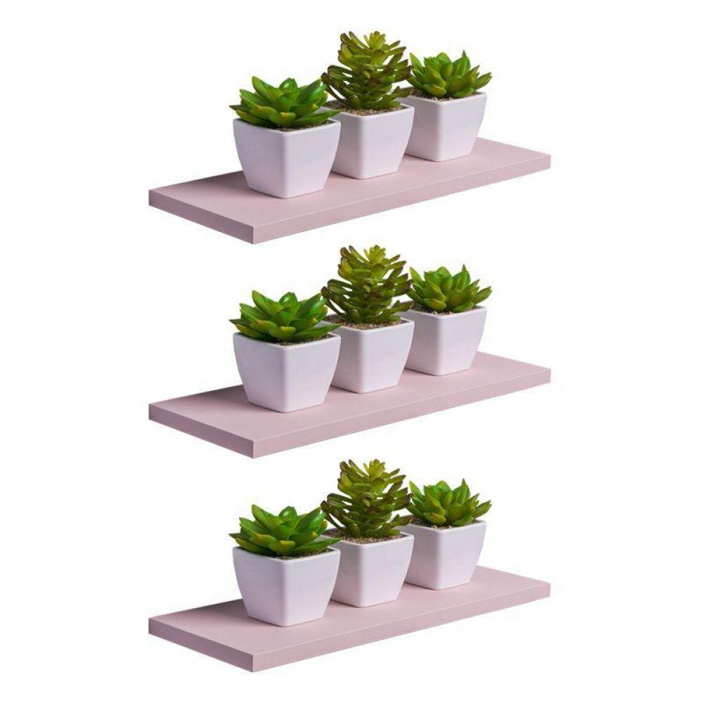 Kit 3 Prateleiras 40 X 15cm Rosa Claro Suporte Invisível - 1