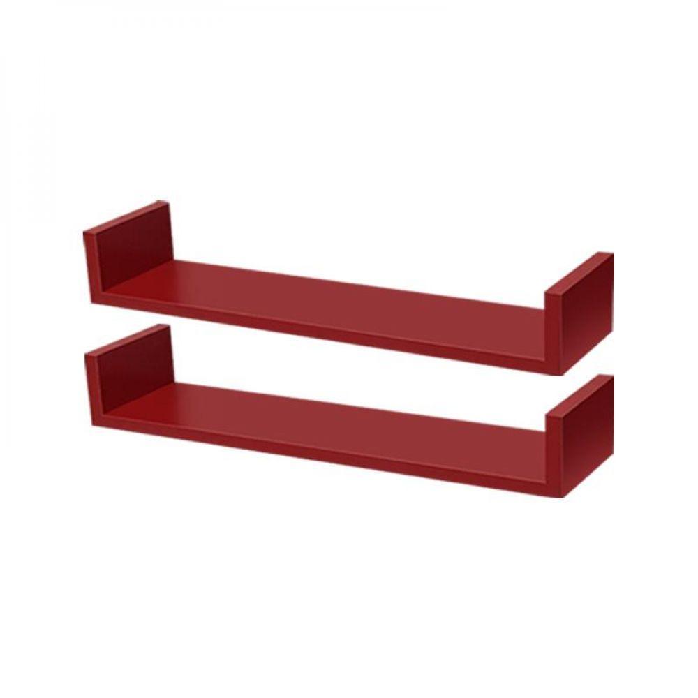 Kit 2 Prateleiras U 90 X 25cm Vermelha Suporte Invisível - 1